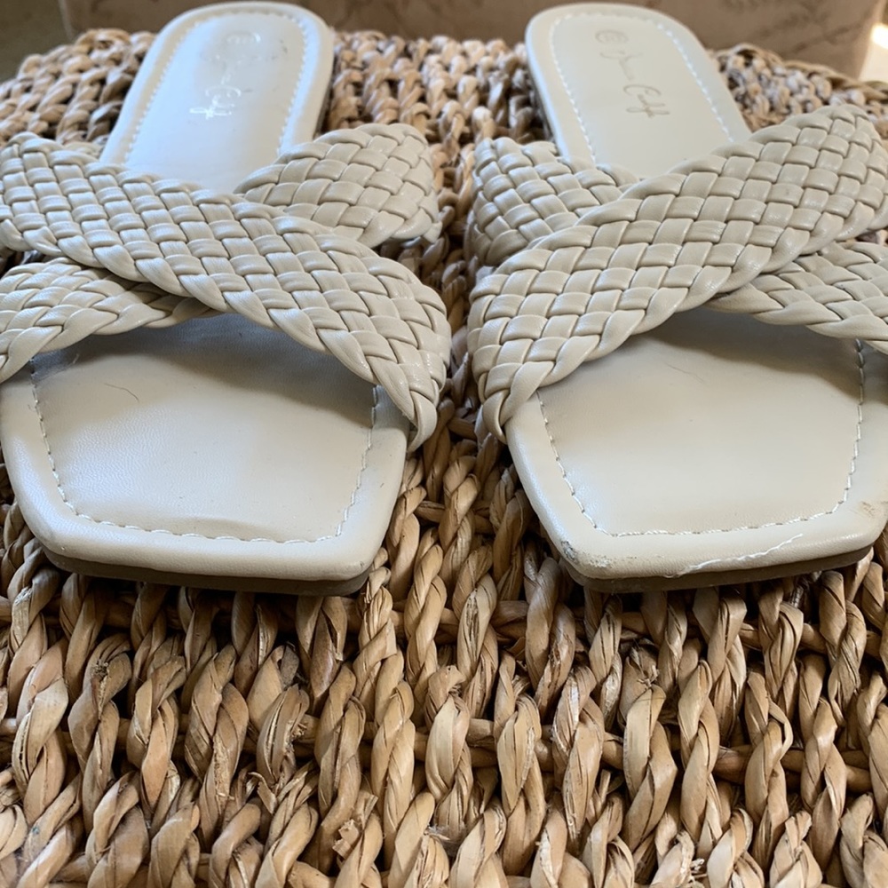 EUC. Faux leather slip on sandals.  Size 10 - Picture 2 of 3